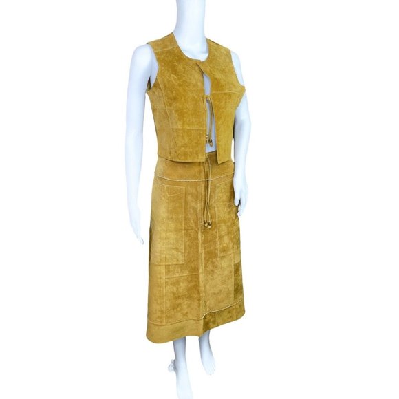 Wilsons Maxima Brown Suede Patchwork Skirt Vest 2 pc Skirt Suit Size 10 Medium - Picture 1 of 9